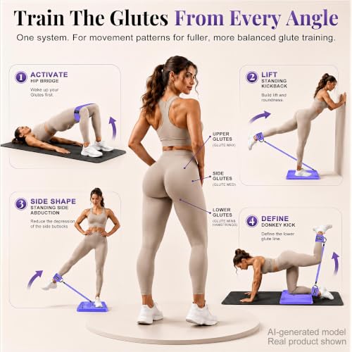 Image of Glute Workout Equipment, Ankle Resistance Bands with Cuffs & Fabric Bands Set for Women, Exercise Board for Kickbacks,Glutes, Hip Thrusts, Thighs & Legs Workout,Portable Home Gym Fitness
