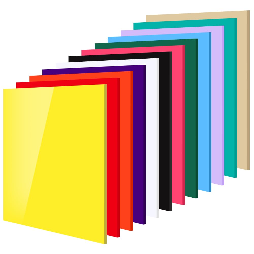 Lot de 12 plaques en plastique acrylique, 20 x 20 cm, plaques en fonte de 3 mm, pour découpe laser, bricolage, artisanat, cadre photo, panneaux, décoration