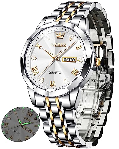 Image of OLEVS Watch for Men Women Large Face Unisex Diamond Luxury Dress Analog Quartz Stainless Steel Waterproof Luminous Date Business Casual Wrist Watch