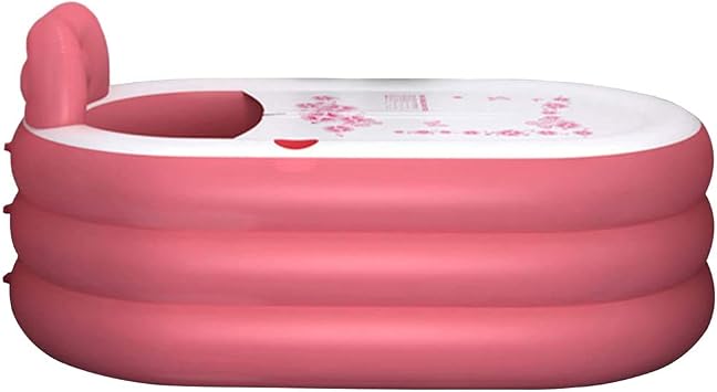 Inflatable Adult Bathtub, Freestanding Blow Up Bathtub Foldable Portable Pool, Air Pump for Adult Spa, Pink-130CM