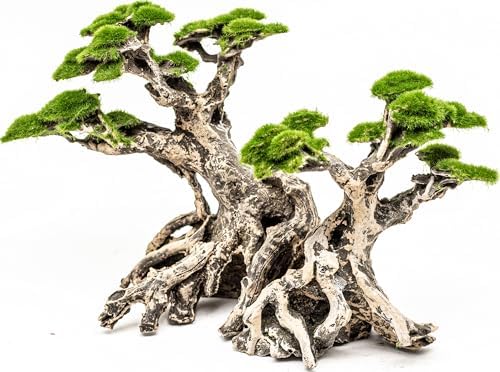 Novelsite Aquarium-Dekoration, Bonsai-Bäume mit künstlichem Moos, Aquariumsteine, aus Sandstein, 17,8 x 27,9 cm