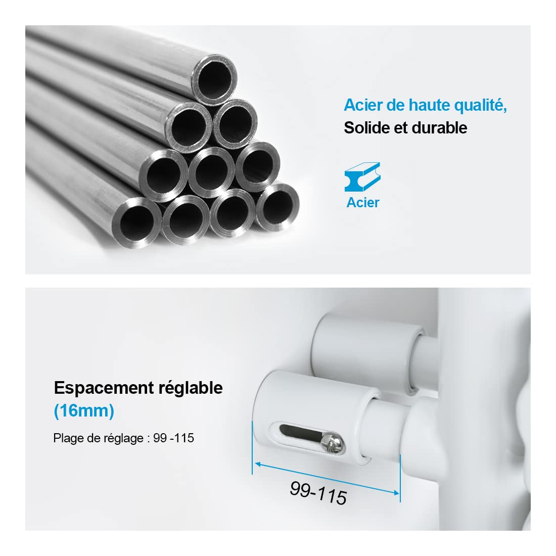 Heilmetz Sèche-Serviettes à Eau Chaude, radiateur sèche-Serviettes Plat, 500 x 1662 mm, raccordement latéral pour sèche-Serviettes à Eau Chaude, Blanc