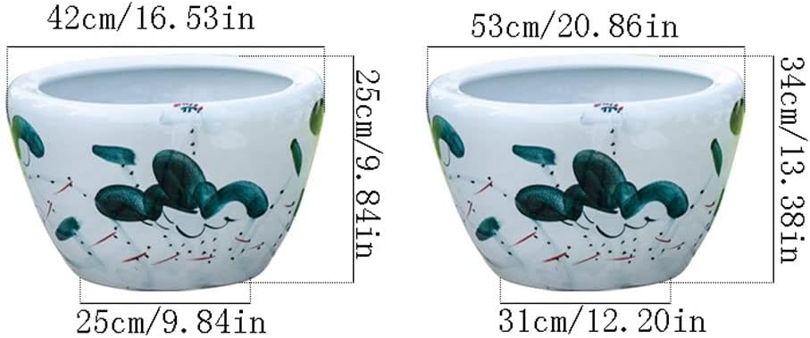 Small Fish Tank Goldfish Ceramic Tank Fish Culture Tank Living Room Lotus Large Water Tank Courtyard Aquarium Fish Tank Fish Tank Kit(A,42cm)