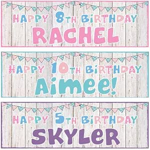 2 Personalisierte Rosa & Gold Herz Geburtstagsbanner - Beliebiger Name