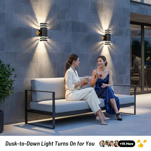 Image of Outdoor Wall Lights 2-Pack - Modern Patio Wall Light Fixture, Dusk to Dawn Outside Lights for House, Up & Down Outdoor Sconce, Waterproof Outdoor Light Fixtures, Front Porch, Garage Lights