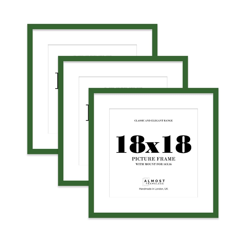 18x18 Green Picture Frame with Mount for 16x16 Photos, Prints - Modern Square Wall Frame, Set of 3
