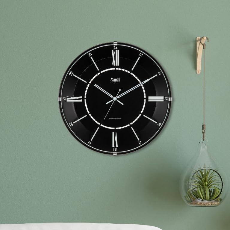 Image of Ajanta 2157 Wall Clock (12.8 Inch / 325mm) - Silent Sweep Non-Ticking Movement - Stylish Black Home Decor Clock - Modern Minimalist