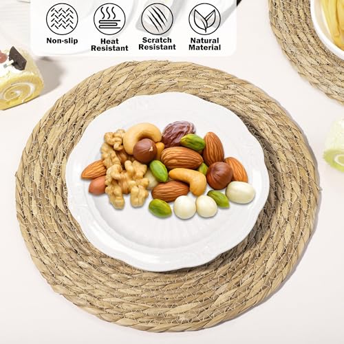 Elcoho 20 Pieces Round Woven Placemats 13.8 Inch Boho Rattan Placemats Farmhouse Braided Place Mats Woven Plate Chargers Rustic Wicker Table Mats for Dining Table by Elcoho - Used condition - Image 3