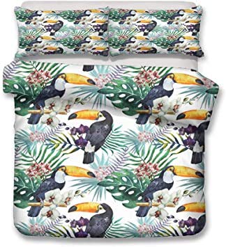 Chameleon Copripiumino 100% Cotone Naturale – 135x200, Set Biancheria Letto Con Ramo E Foglie, Tema Safari Animale, Blu Giallo Verde
