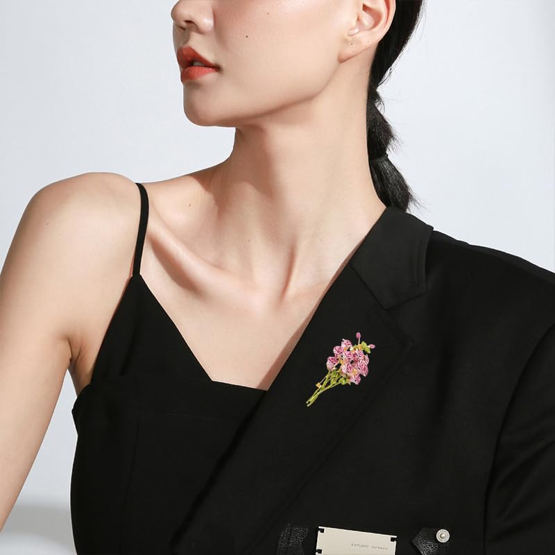 Pink Rose Bouquet Brooch for Women Girls Fashion Flower Lapel Pin for Party Prom Elegant Accessories Enamel Leaf Breastpin Decorative Floral Dress Suit Hat Bag Wedding Valentine Mother's Day Christmas3