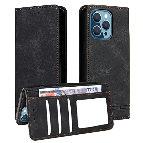 Funda para iPhone 13 Pro Max, funda de piel sintética con tapa y tarjetero para iPhone 13 Pro Max (6,7 pulgadas), versión 2021 iOS 15, color negro Cover