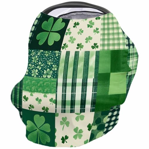 Nursing Cover for Breastfeeding Scarf, Shamrocks Green Plaid St. Patrick's Day Vintage Baby Car Covers Super Soft Multi Use for Canopy Shopping Cart Cover Blanket Stroller Cover