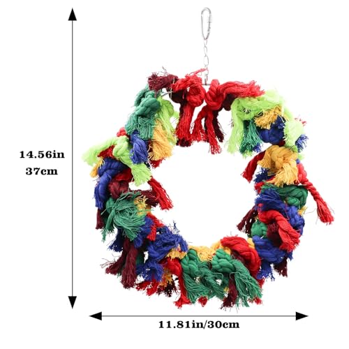 Image of Bird Ring Swing Toys, Bird Perch Stand Toy, Colorful Cotton Rope Parrot Chewing Toys, Bird Cage Accessories for Birds Parrots Cockatiels Parakeets