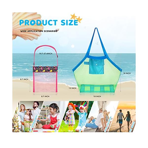 6 Pieces Beach Toys Mesh Beach Bags Toys Kids Shell Bags Colorful Sea Shell Bags Sand Toy Mesh