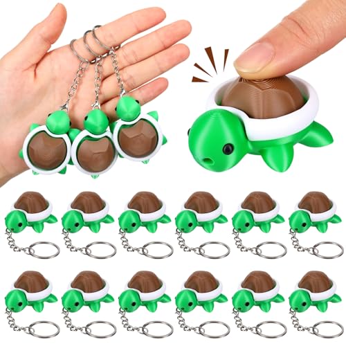 Sureio 12 Pcs Turtle Clicker Keychains Bulk Cute Animal Push Button Stress Relief Clicker Fidget Keychain Mini Sea Turtle Keyring Gifts for Women Coworkers Teacher End of Year Gifts Party Favors