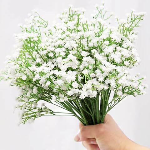 CURTEK 20.5 Inch Artificial Real Touch Baby Breath Flowers 12 Pcs Fake Gypsophila Flowers Bouquets for Wedding Party Floral Arrangement,White Cover