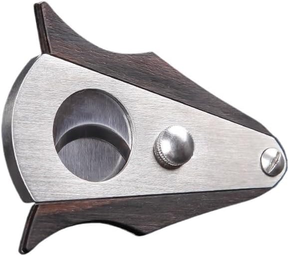 Cigar Cutter Accessory Gadget for Men Double Blade Guillotine Stainless Steel Wood Grain - Manual Preparation Pocket Travel Tool(B)