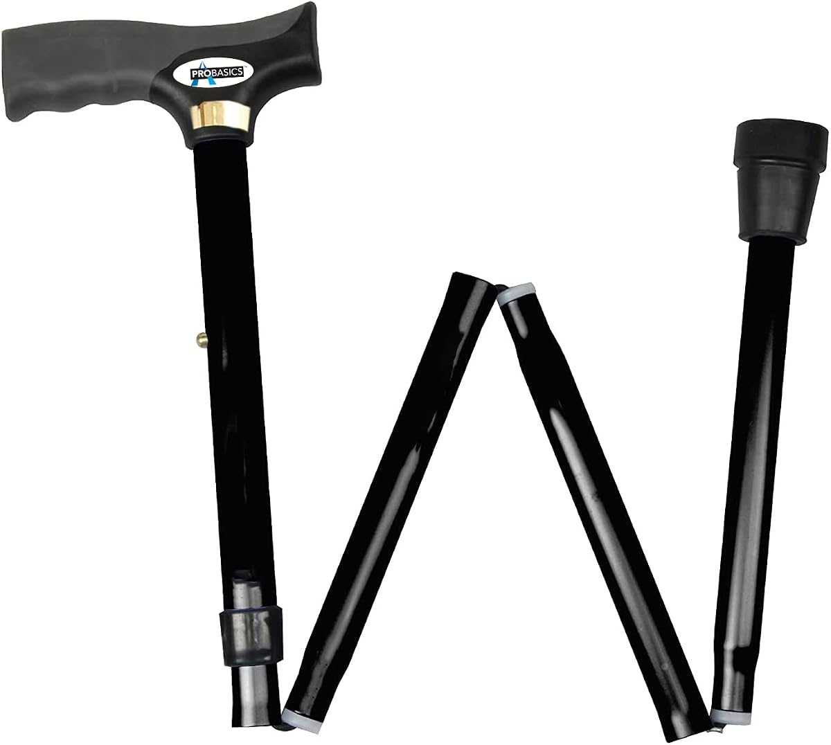 ProBasics Bastón plegable negro para hombres y mujeres, bastón plegable ajustable con mango cómodo, ayuda para caminar ligera, duradera y portátil para personas mayores, discapacitadas y con movilidad reducida