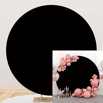 YongFoto 8x8ft Black Round Backdrop Cover Polyester Circular Solid Color Black Cloth Photography Background Birthday Party Decor Supplies Kid Adult Portrait Professional Photo Booth Studio Props