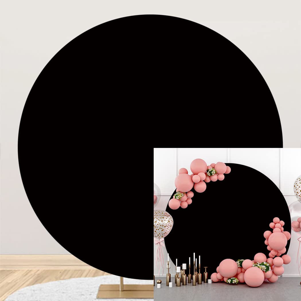 YongFoto 5x5ft Black Round Backdrop Cover Polyester Circular Solid Color Black Cloth Photography Background Birthday Party Decor Supplies Kid Adult