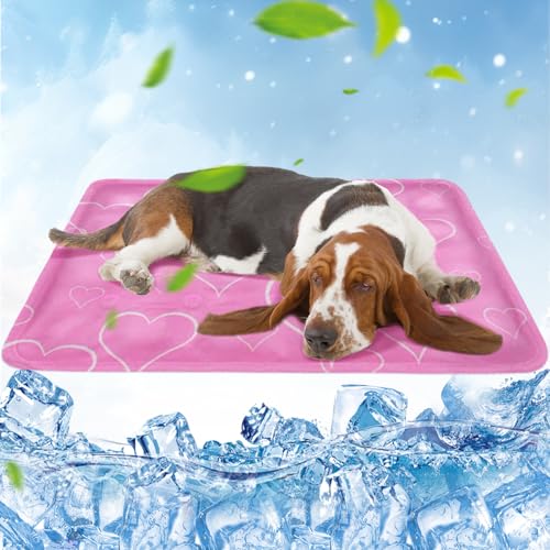 Kühlmatte Hund,60x50cm Kühlmatte Katze Rosa,Kühldecke Hund mit Selbstkühlend Ungiftiges Gel,Kühlmatte für Hunde&Kühldecke Katze Wasserdicht Reißfest Faltbare,Katzen Kühlmatte für Katzen und Hunde