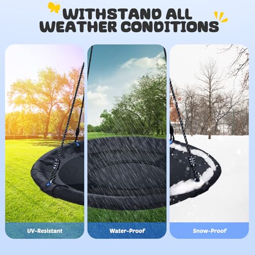 Image of Trekassy 700lb 40 Inch Saucer Tree Swing for Kids Adults Outdoor 900D Oxford Waterproof with 2pcs Tree Hanging Straps, Steel Frame and Adjustable Ropes Black