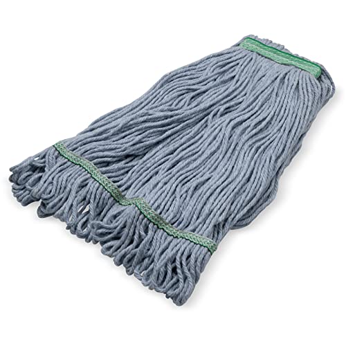Image of SPARTA Flo-Pac Acrylic Mop Head, Loop-Ended, Narrow Band with 1 inch Green Band for Organized Cleaning, Medium, Blue, (Pack of 12)
