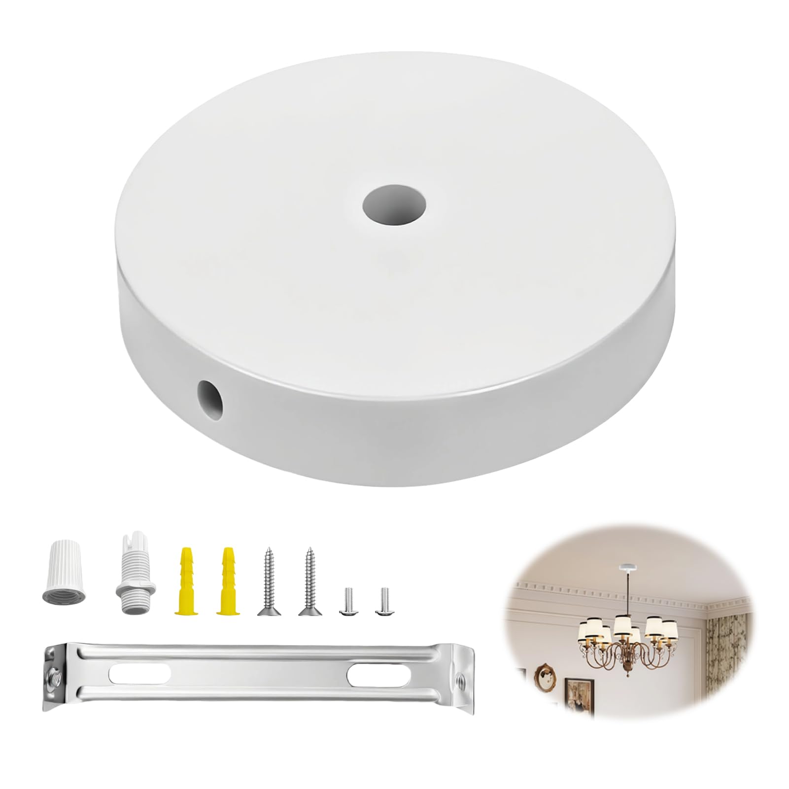 Baldaquino de techo blanco, cubierta robusta para conexión de lámpara en el techo, rosetón de techo redondo, baldaquino para lámpara para candelabro, ideal para bares, dormitorios, apartamentos
