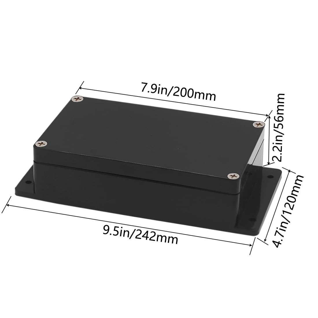 Zulkit Caja de conexiones de plástico ABS a prueba de polvo, impermeable, IP65, cajas eléctricas universales para proyectos con oreja fija, color negro, 200 x 120 x 56 mm (paquete de 2)