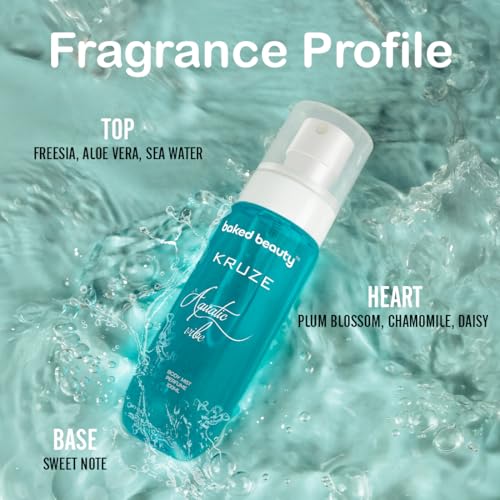 Image of BAKED BEAUTY Kruze Aquatic Vibe Perfume Body Mist | Refreshing Long Lasting Tropical Fragrance|Double Duty Mist For Hair & Body| Travel-Friendly Perfume Body Spray for Women- 100ml