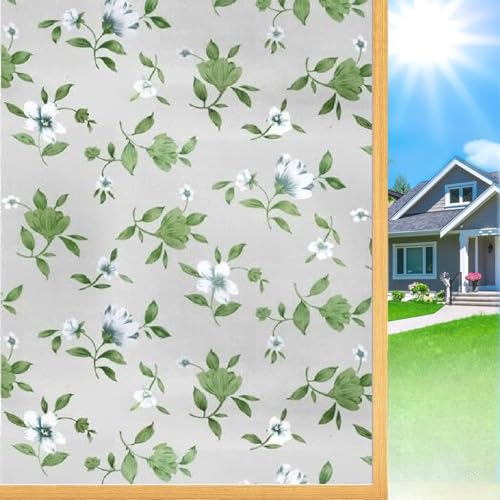 Image of SUNBIRD Frosted Glass Window Film Decorative Non-Adhesive Bathroom Privacy Stained Glass Window Sticker for Home and Office, (24in x 3 ft, Jasmine White)