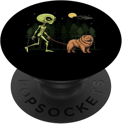 Miniatura 1 de Funny Chow Chow Alien Walking UFO Pet Dog Mom Dad PopSockets Swappable PopGrip