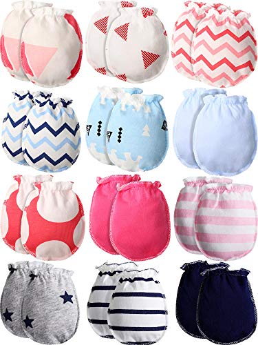 12 Pairs Newborn Baby Gloves Infant Gloves Unisex Toddler No Scratch Mittens for 0-6 Months Baby Boys and Girls (Multi Style)