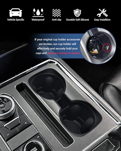 Image of Cup Holder Inserts for Ford Expedition 2018-2024 Accessories, Non-Slip Soft Silicone Center Console Protector Organizer to Prevent Spills & Scratches for Expedition Interior Accessories