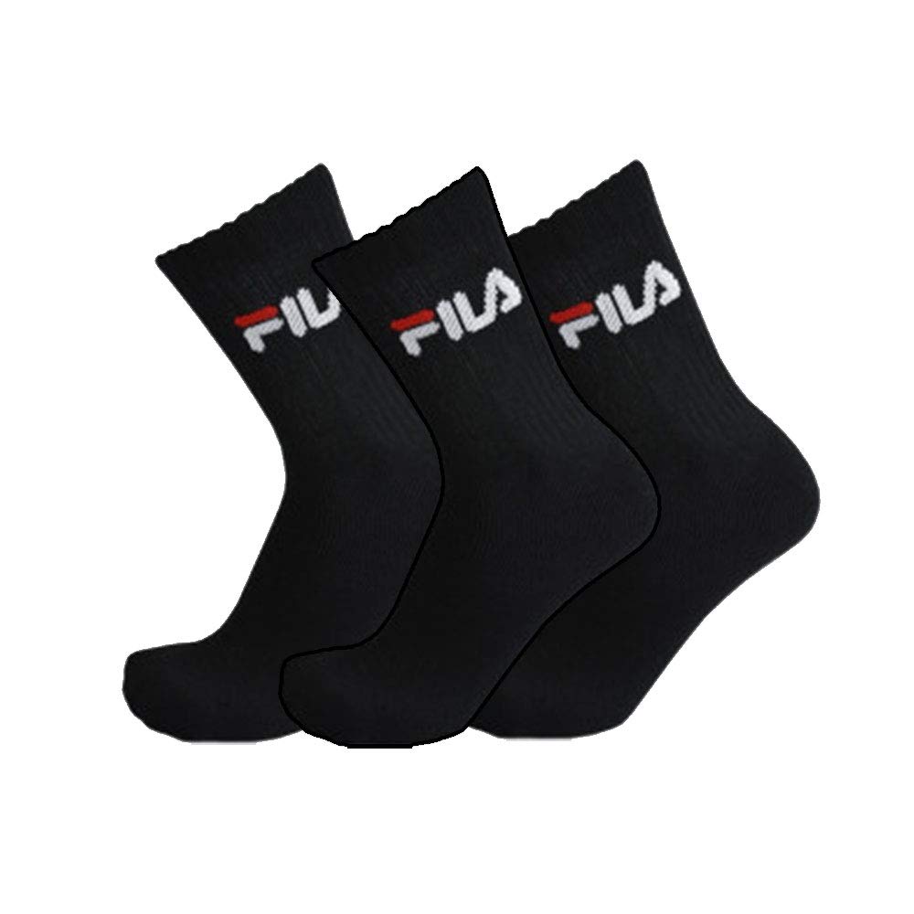 Fila 6 Paia Calzini, Spugna Calzini Da Tennis Con Logo Colorato, Unisex (2X Pacco Da 3) - Nero, 39-42 (6-8 Uk) - 4