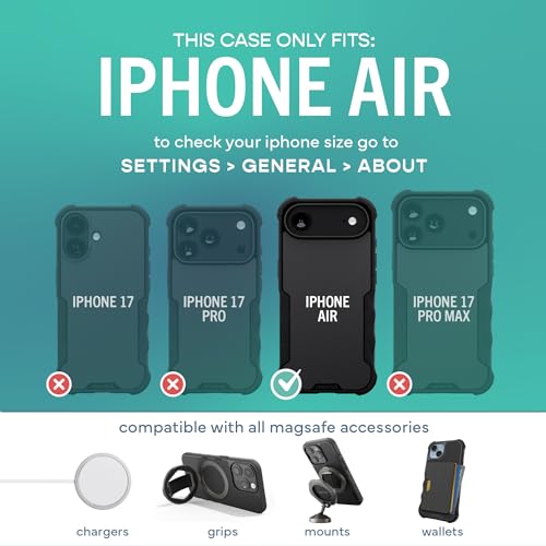 Image of Smartish iPhone Air MagSafe Case + Screen Protector - Magnetic Protective Case - Heavy Duty Armor Cover + 2-Pack Tempered Glass Screen Protectors for Apple iPhone Air - Black Tie Affair