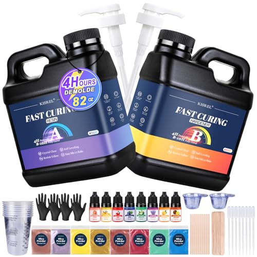 KISREL 82oz Fast Cure Epoxy Resin 4 Hour Mold Demold Quick Cure Resin Crystal Clear and Bubble Free Fast Drying Clear Resins