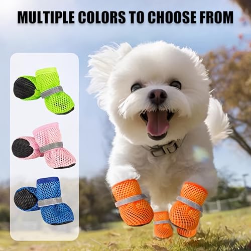 Sommer Mesh Hunde Schuhe, 4 Stück Atmungsaktive Pfotenschutz Hundeschuhe Anti-Rutsch Hundeschuhe für heiße Sommerböden, Sommer Verstellbarem Hundestiefel fürkleine Hunde (Blau, S)