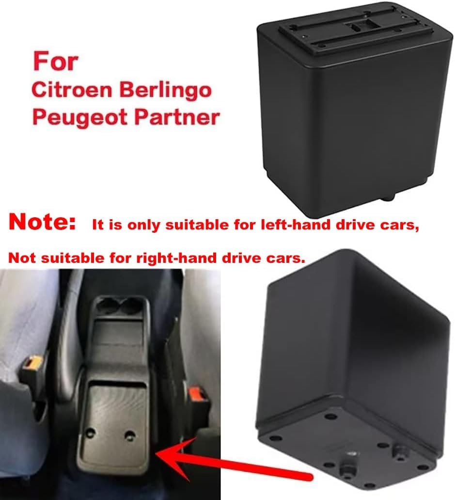 Apoyabrazos para Citroen Berlingo 2010-2020 Consola Central de Coche Doble Capa de Espacio de Almacenamiento con Portavasos Fácil de Montar Cuero Cómodo y Duradero Negro (Línea Negra)