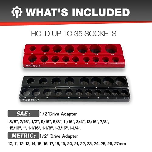 Image of EACELIY Magnetic Socket Organizer Set,SAE & Metric Socket Holder Kit,,Tools tray, holds 35 Deep and Shallow 1 /2 inch Sockets, attaches to steel box /tool cart (sockets not included) 丨2PC 1 /2 inch
