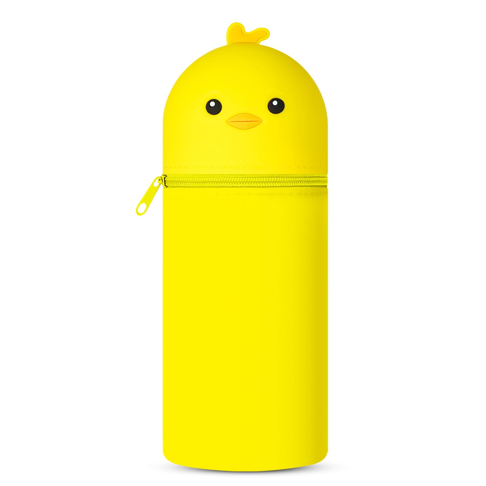 Vicloon Pencil Case, Pencil Case in Soft Silicone, 2 in 1 Silicone Pouches Big Capacity Desk Pen Holder, Retractable Capacity, Zipper Closure (Chicken)