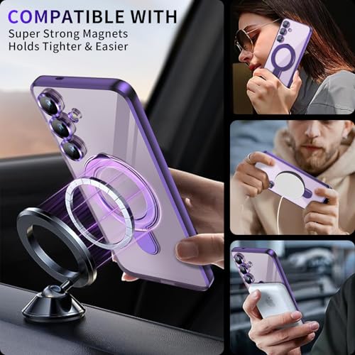 Image of Magnetic Stand & Full Camera Lens Protector Case for Samsung Galaxy S25 FE [Compatible with MagSafe][Military Drop Protective]Not Yellowing Clear Slim Soft S25 FE Phone Case for Women Men,Purple