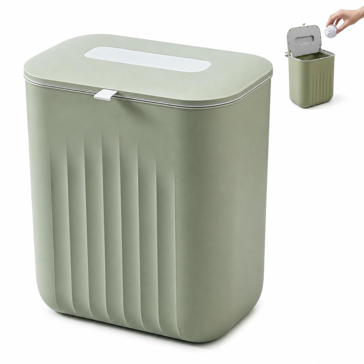 ZHUOmengyun 11 Litre Hanging Trash Bin with Lid, 11L Kitchen Bin Hanging Compost Dustbin Wall Mounted Compost Under Counter Bins with Lid for Under Sink Cupboard Door Cabinet Camping Bathroom Bedroom