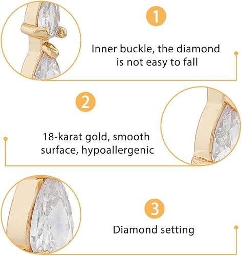 Miniatura 5 de 12 dijes de lágrima de circonita cúbica de 2 estilos, chapados en oro de 18 quilates, dije pequeño en forma de gota, dije pequeño de latón de metal