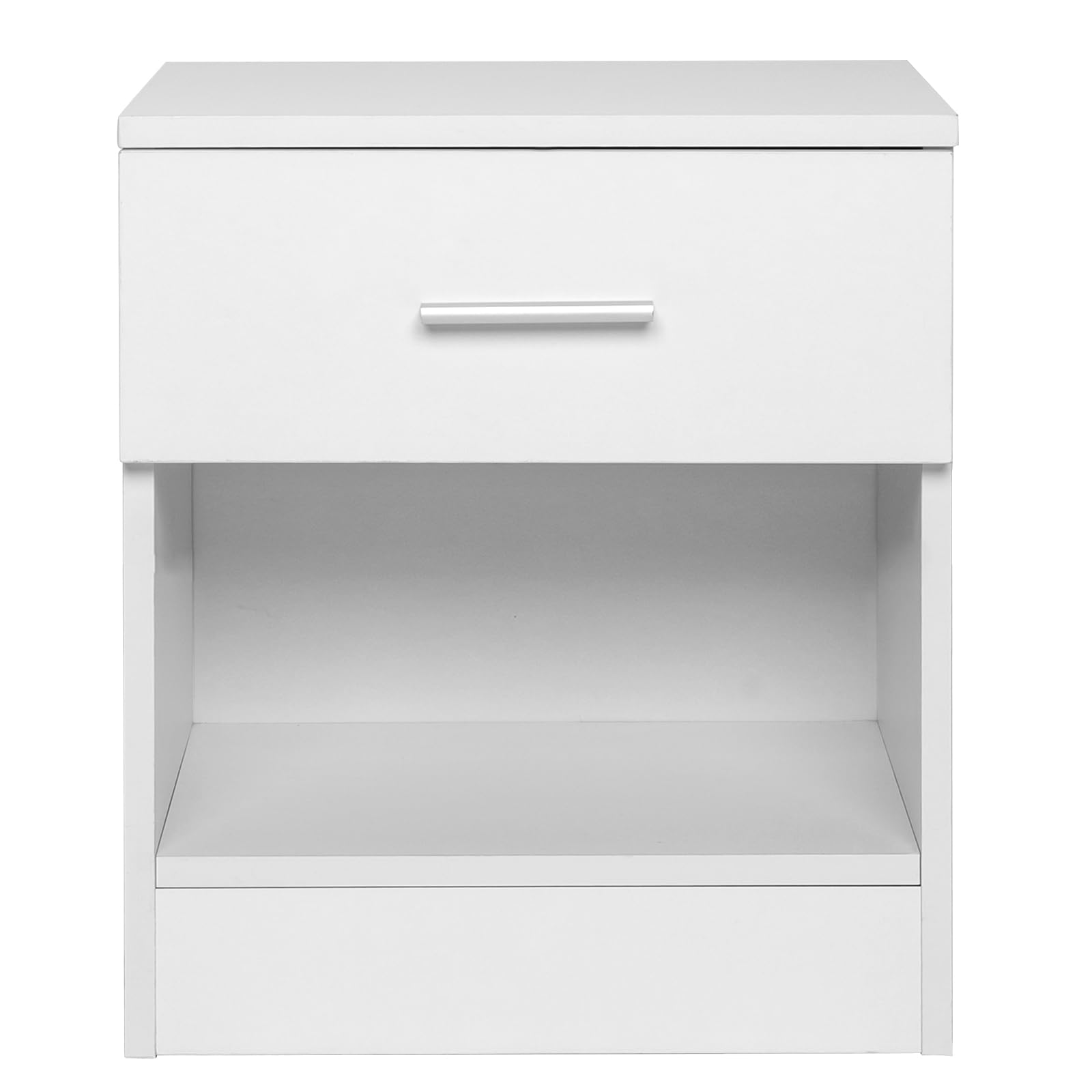 Nachttisch 2er Set Nachtschrank Schlichter Beistelltisch Kommode mit 1 offenem Fach und 1 Schublade 39 x 29 x 41 cm (2, Weiß)