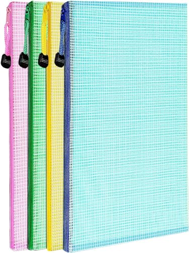 Image of Mesh Zipper Pouch A4 Letter Size Mesh Bags With Zipper, Plastic Envelopes Zip File Document, Storage Organization Puzzles Travel Pockets(2), Multi