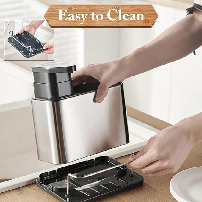Feinerman Multifunctional 3-in-1 Kitchen Sink Caddy Organizer with Soap Dispenser, Sponge and Brush Holder, Rustproof Stainless Steel Tray Rack for Countertop Storage and Dishwashing Essentials 1