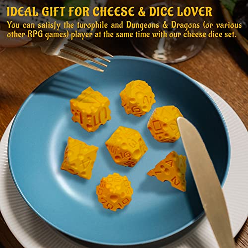 Dnd Cheese Dice 3D Printed 7Pcs Polyhedral Food Themed Dice Set Great For Dungeons And Dragons, Pathfinder, Tabletop Rpg, Mtg Game #TOP7