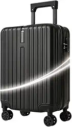 Mala de Bordo 10kg Padrão ANAC Bagagem de Mão Viagem Avião com Rodas 360°, Cadeado TSA, Impermeável, Leve, Executiva, Rígida (Preto)