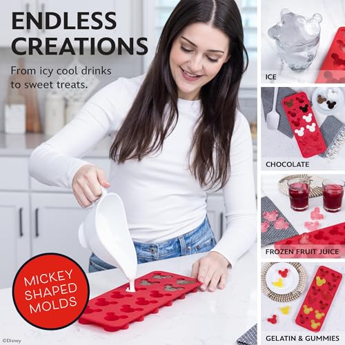 Image of Disney Mickey Silicone Ice Cube Tray, 2-Pack 5 inchx12.5 inch, BPA-Free | Flexible design pops character-shaped cubes out easily, dishwasher safe, doubles for chocolate and gummies, makes 24 molds